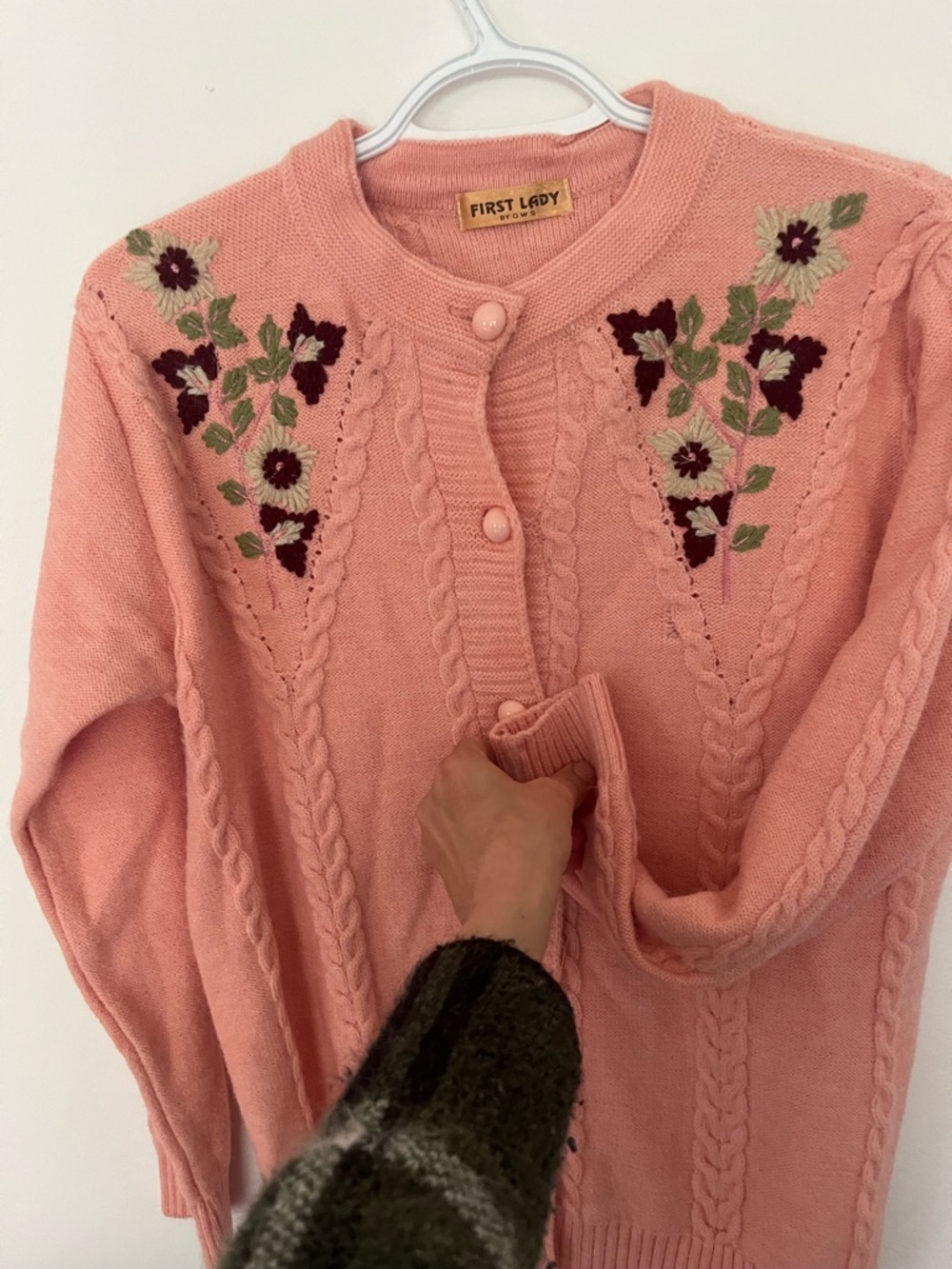 Hand Embroidered pink Sweater- Medium - Picture 3 of 4